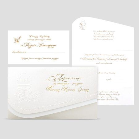 Zdjęcie Przedstawia; Zaproszenie na Komunię Perłowe, oraz treść życzeń wewnątrz zaproszenia.