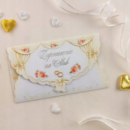 Zaproszenie na Ślub w kolorze białym z białą kopertą.