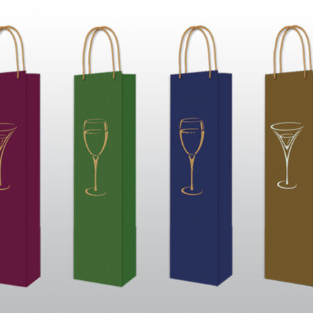 Torebki ozdobne na alkohol w różnych kolorach ze zdobieniem.