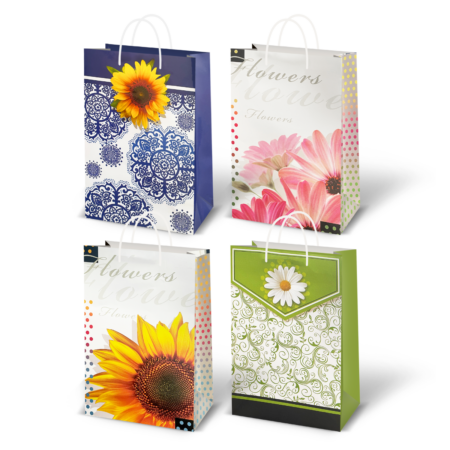 Torebki ozdobne z motywami kwiatowymi.