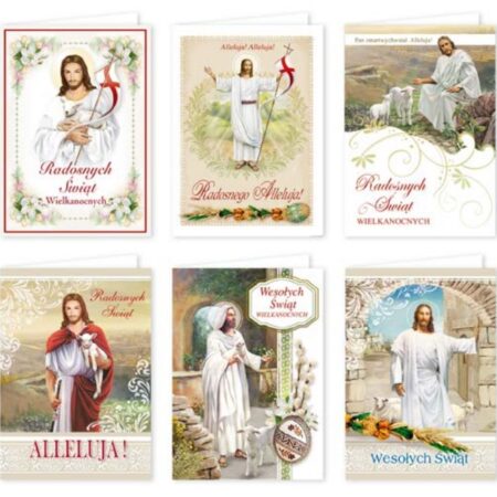 Karnet Wielkanocny religijny brokatowy.