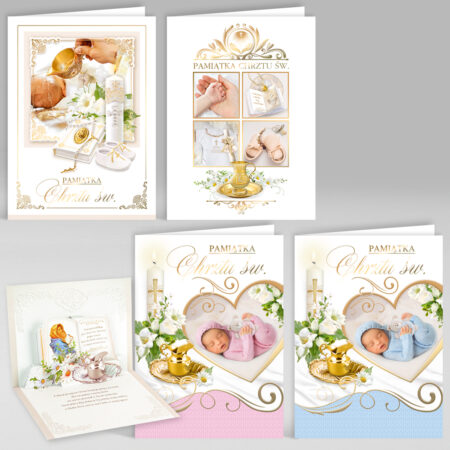 Kartki pamiątkowe z okazji Chrztu Świętego.