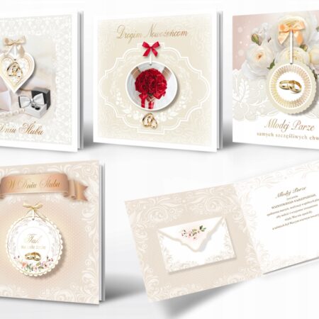 Kartki dla młodej pary z okazji ślubu.