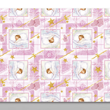 Papier do pakowania prezentów na chrzest kolorowy z motywem dziecka różowy