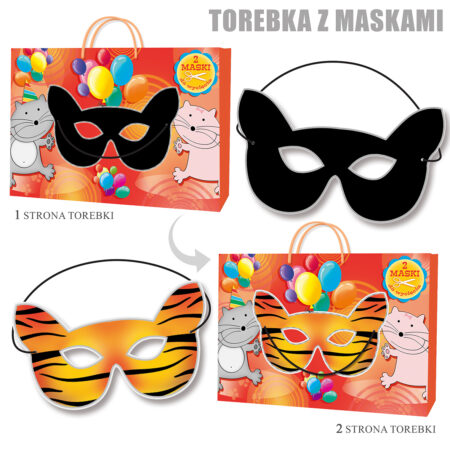 Torebka ozdobna z dwoma maskami do wycięcia z motywem kotków.