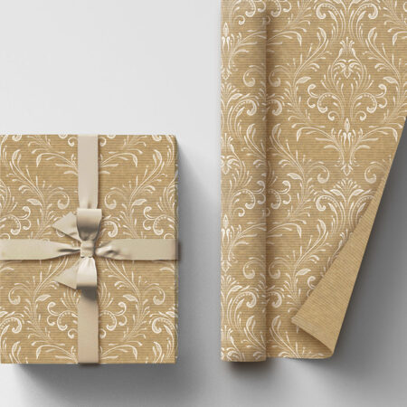 Papier do pakowania prezentów z białym nadrukiem z motywem kwiatowym kraft