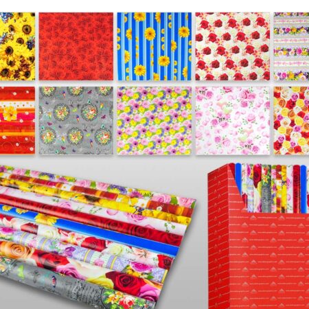 Mix papierów do pakowania prezentów kolorowy z motywami kwiatowymi