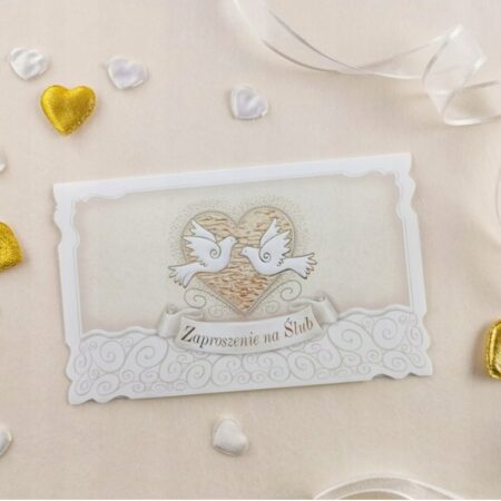 Okładka zaproszenia na ślub z gołębiami.