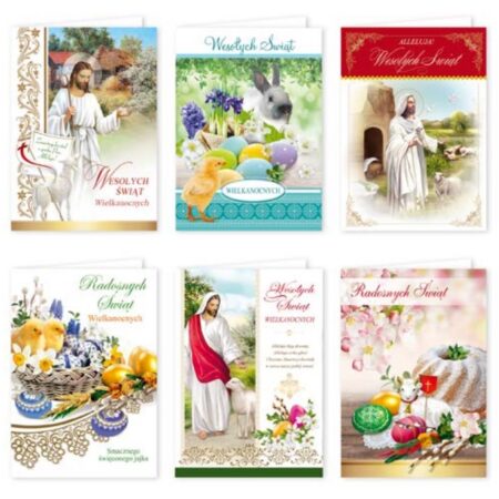 zestaw 6 karnetów wielkanocnych, motyw religijny oraz świecki