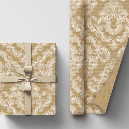 Papier do pakowania prezentów z białym nadrukiem z motywem kwiatowym kraft