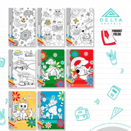 Zeszyty antystresowe z okładką do pokolorowania.