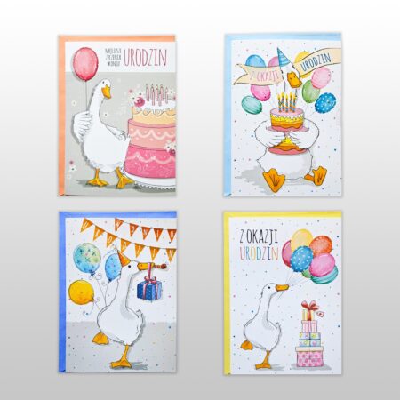 Kartki urodzinowe z motywem Gąski Pipy.