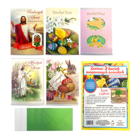 Zestaw pięciu kartek świątecznych świeckich.