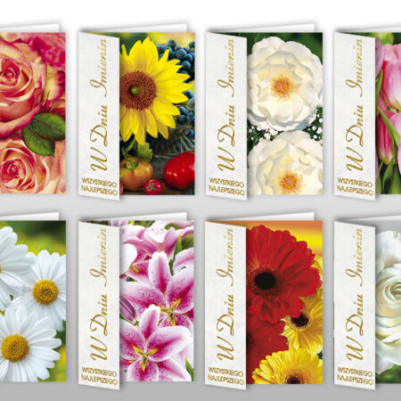 Kartki imieninowe z motywem kwiatowym.