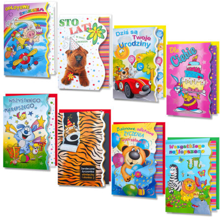 Kartki dziecięce urodzinowe z motywem zwierzątek.
