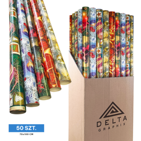 Papier prezentowy świąteczny ogólny mix, 50 sztuk, 70 x 100 cm.