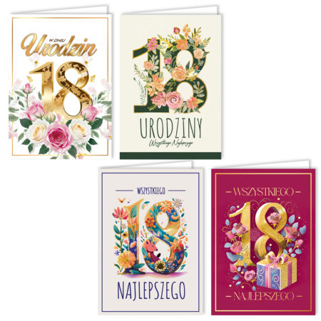 Kartki z okazji 18-tki z motywem kwiatowym.