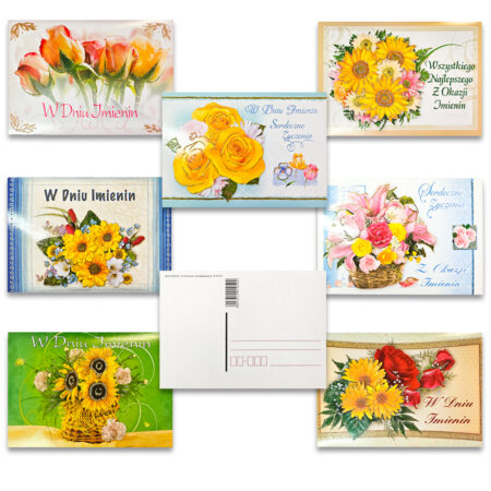 Kartki imieninowe z motywem kwiatowym.