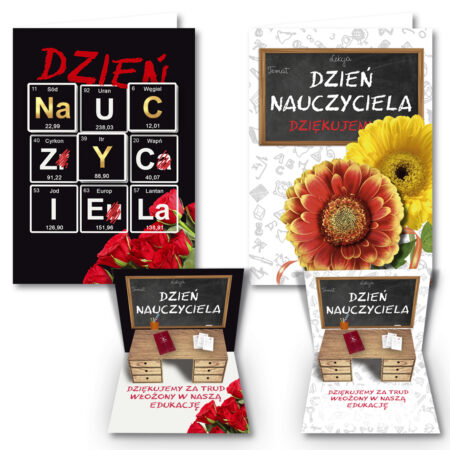 Kartki ozdobne na dzień nauczyciela przestrzenne.