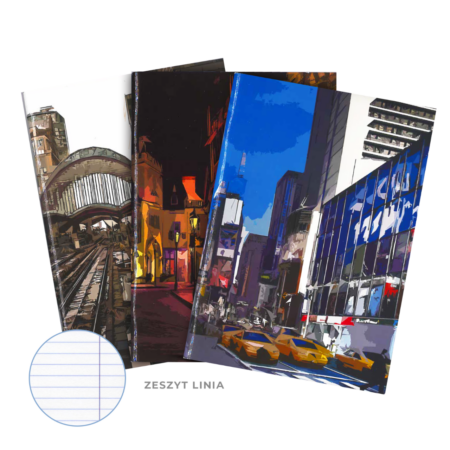 Zeszyty ze znanymi miejscami w rysunkowym stylu.