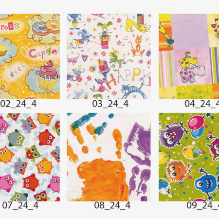 Mix papierów do pakowania prezentów kolorowy z motywami dziecięcymi