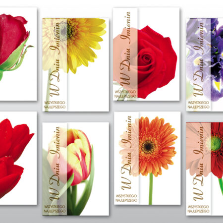 Kartki urodzinowe z motywem kwiatowym.