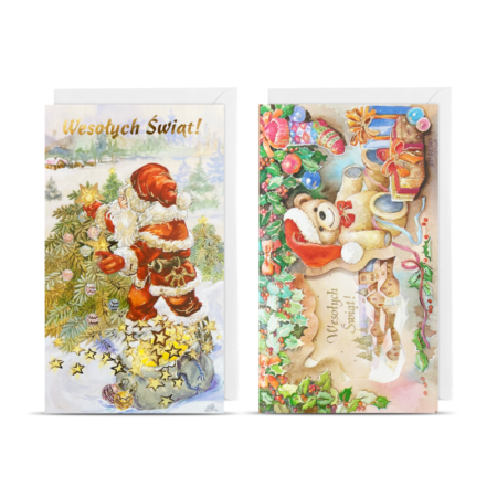 Kartki ozdobne bożonarodzeniowe w różnych wariantach.