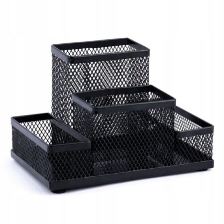 Organizer przybornik na biurko metalowy czarny długość 10 cm, szerokość 20 cm, wysokość 10cm.
