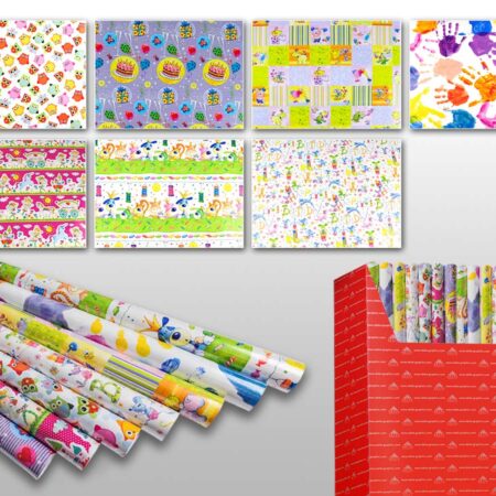 Mix papierów do pakowania prezentów kolorowy z motywami dziecięcymi