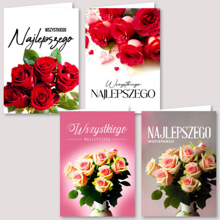 Kartki z okazji urodzin z motywem kwiatowym.