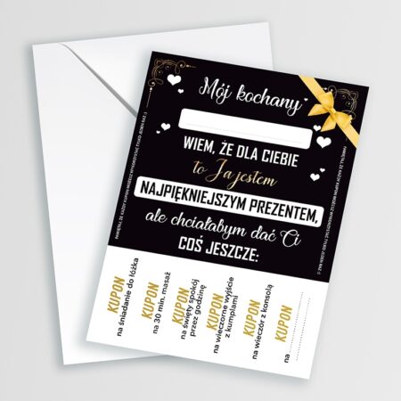 Kartka na Dzień Chłopaka z kuponami, biała koperta.