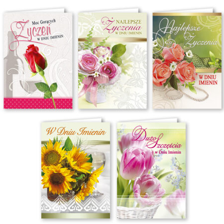 Kartki imieninowe z motywem kwiatowym.