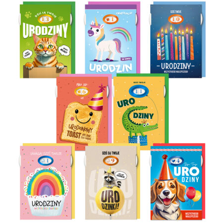 Kartki urodzinowe dziecięce ze zmienianymi cyferkami.