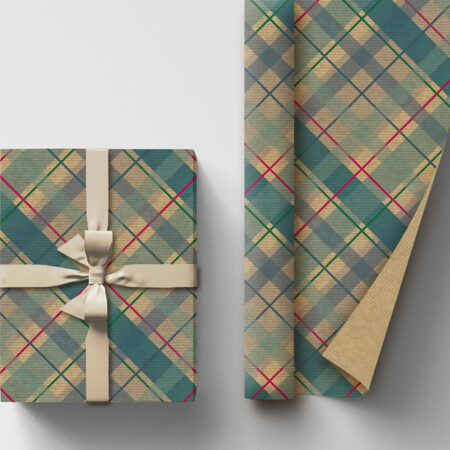 Papier do pakowania prezentów z nadrukiem kratka w odcieniach zieleni kraft