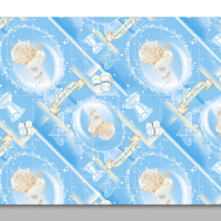 Papier do pakowania prezentów na chrzest kolorowy z motywem dziecka niebieski