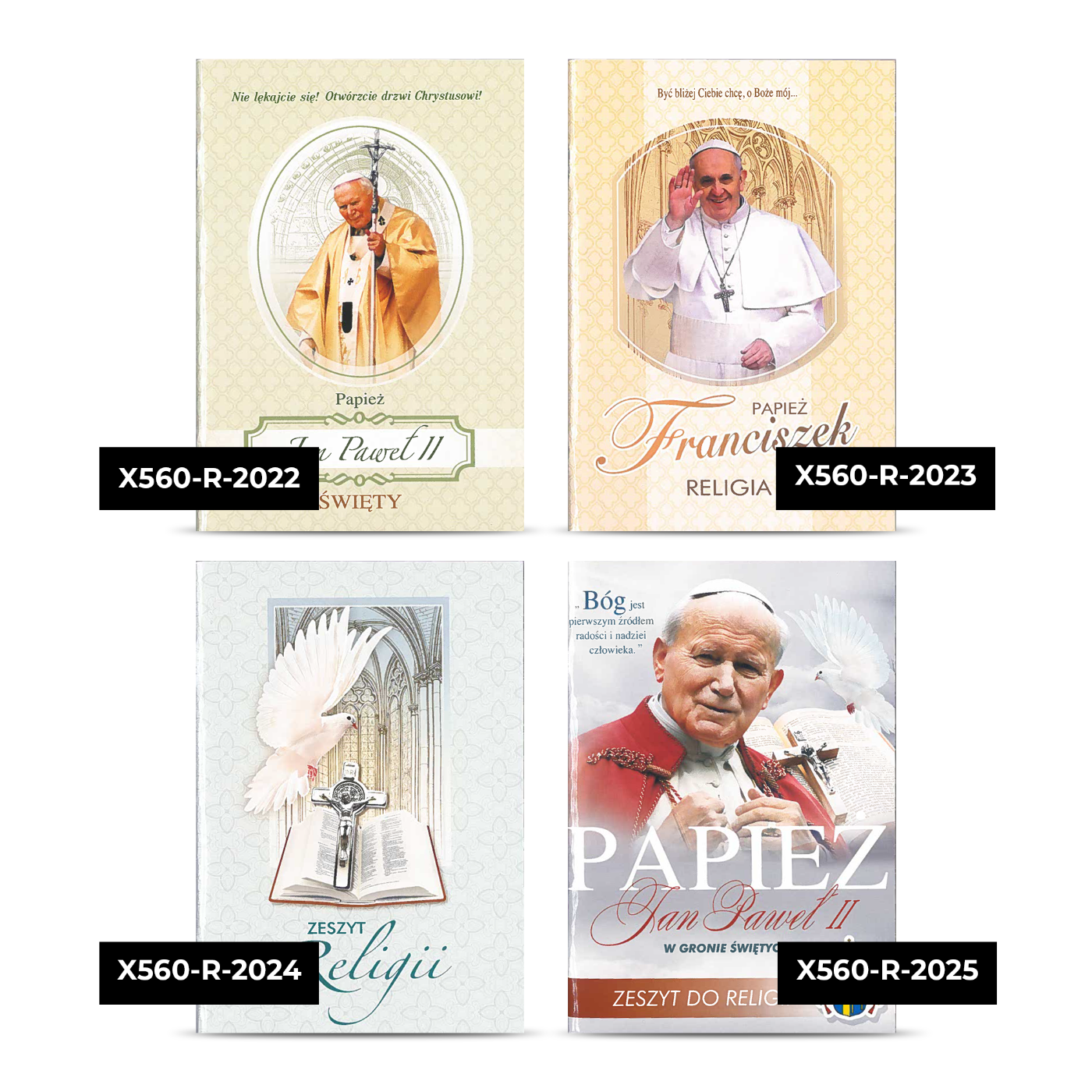Zeszyty do religii z Papieżem Janem Pawłem II oraz Papieżem Franciszkiem.