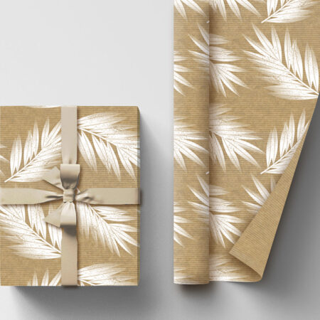 Papier do pakowania prezentów z białym nadrukiem z motywem liści kraft