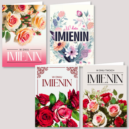 Kartki imieninowe z motywem kwiatowym.