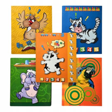 Segregatory w formacie A5 ze zwierzaczkami na kolorowych tłach.