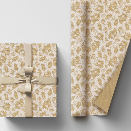 Papier do pakowania prezentów z białym nadrukiem z motywem drobnych liści kraft