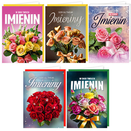 Kartki imieninowe z motywem kwiatowym.