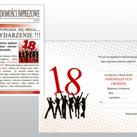 Zaproszenie na osiemnastkę w formie gazetki w środku tekst zaproszenia