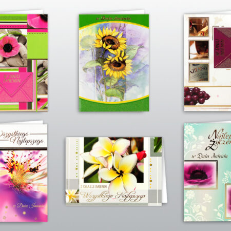 Kartki imieninowe z motywem kwiatowym.