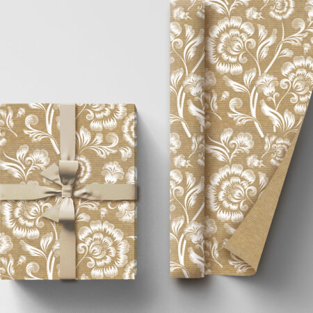 Papier do pakowania prezentów z białym nadrukiem z motywem kwiatowym kraft