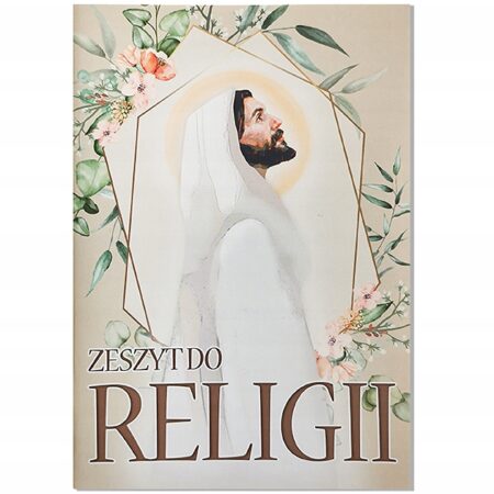 Okładka zeszytu do religii z wizerunkiem Pana Jezusa.