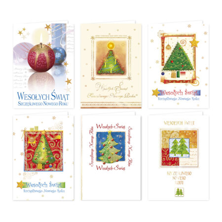 Kartki ozdobne bożonarodzeniowe w różnych wariantach.