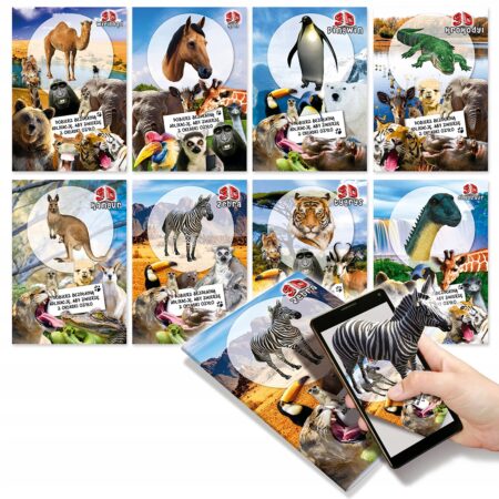 Zeszyt ze zwierzętami i aplikacją mobilną.