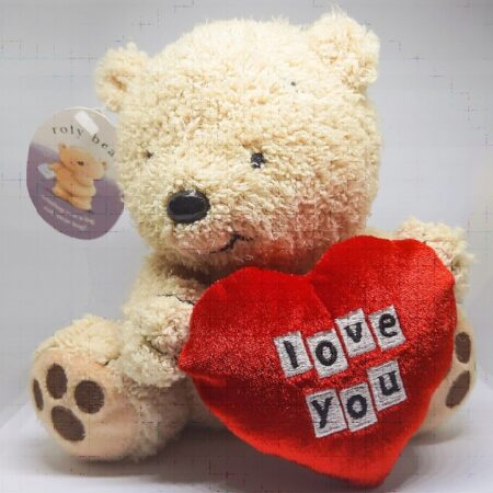 Maskotka misiek z czerwonym sercem z napisem LOVE YOU