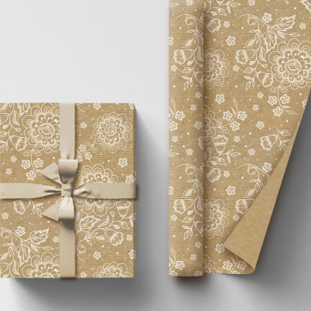 Papier do pakowania prezentów z białym nadrukiem z motywem kwiatowym kraft