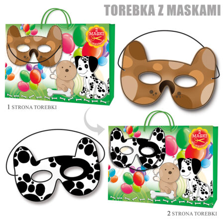 Torebka ozdobna z dwoma maskami do wycięcia z motywem piesków.